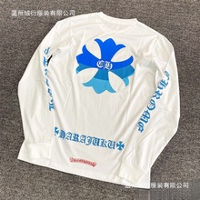 【毒家现货正确版】Ch克罗伈渐变蓝色十字文LOGO白色男女款长袖T