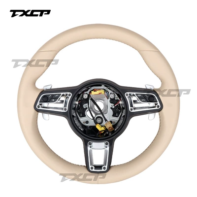 Suitable for Porsche Cayenne, Panamera, Boxster old models upgraded to new models with full leather steering wheel (Steering wheel) - beige-full-leather-model