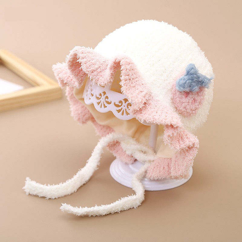 Sombreros para bebés otoño y invierno lindos encaje dulce bebé princesa sombrero de peluche protección de orejas de la corte sombrero de abrigo