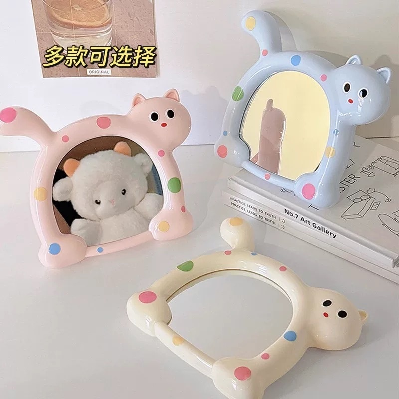 かわいい漫画ニャーメイクアップミラーデスクトップ折りたたみミラー学生寮のバスルームバニティミラー高精細美容ミラー|undefined