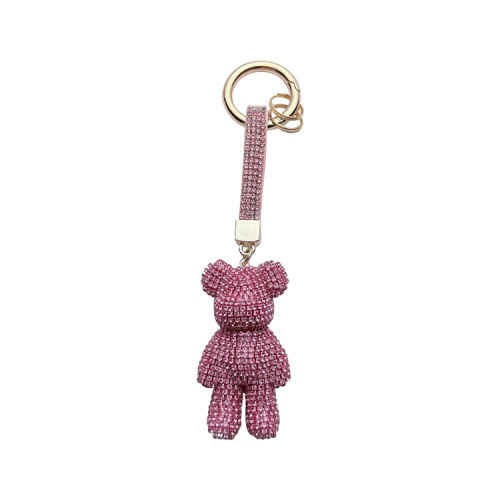 Fashion Diamond-Studded Medium Size Violent Bear Keychain Creative Diamond Rope Round Clasp Car Keychain for Girls Purse Hook Gift