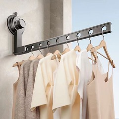 ポータブルバルコニー吸盤物干しラック壁掛けパンチフリー折りたたみ固定物干しロッド目に見えない物干し収納ラック