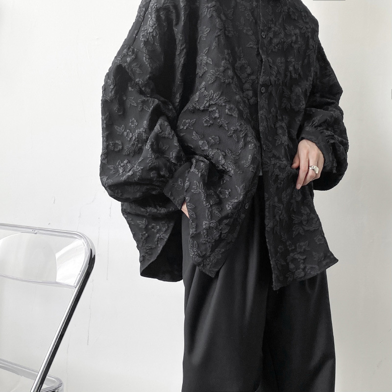 New Style Dark Style Light Mature Style Embossed Pleated Long-sleeved Shirt Jacket Men's Japanese Style Vibe Style Abstinence Jacket