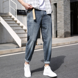 z612 | Large size men's spring and summer new jeans men's plus fat increase washed retro loose Harlan pants