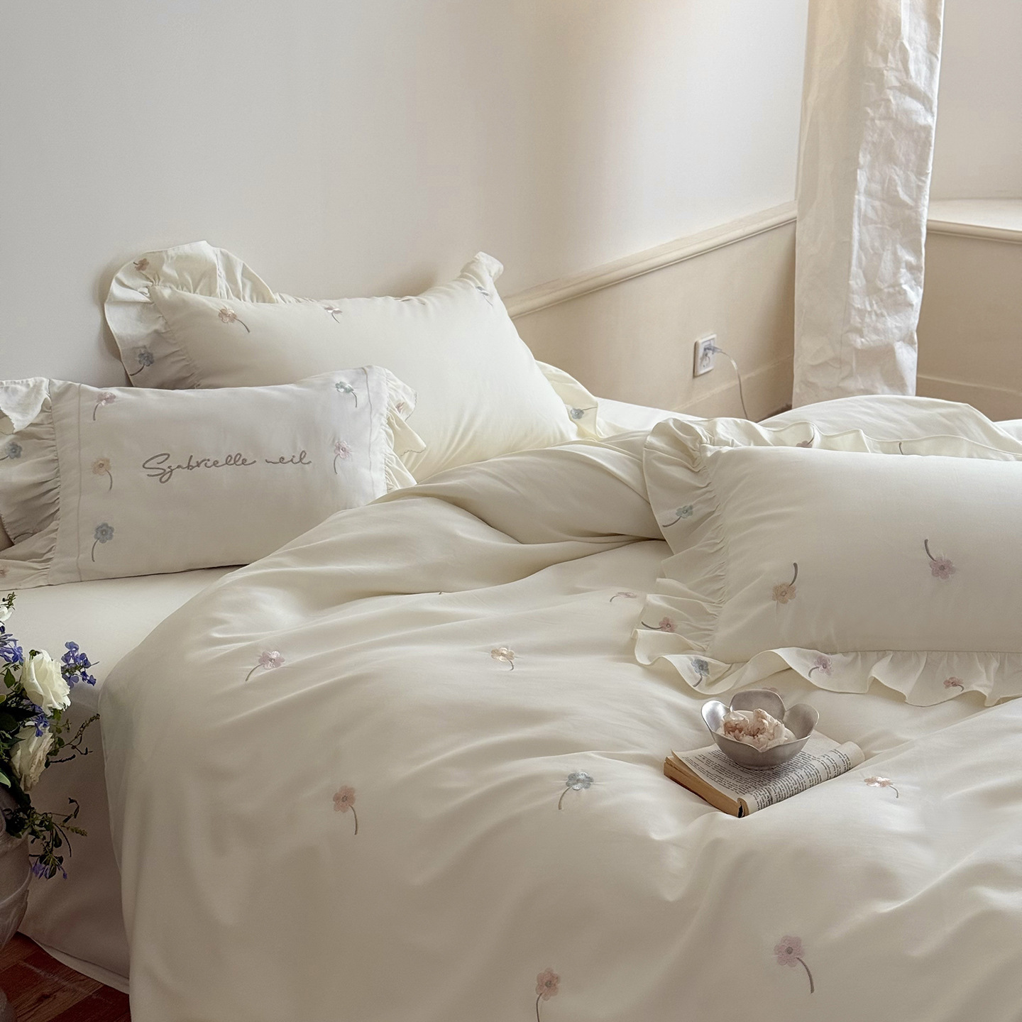 Francia ~ 100 piezas de cuatro piezas de encaje de algodón bordado otoño-invierno cama cama cama desnuda cama cama cama