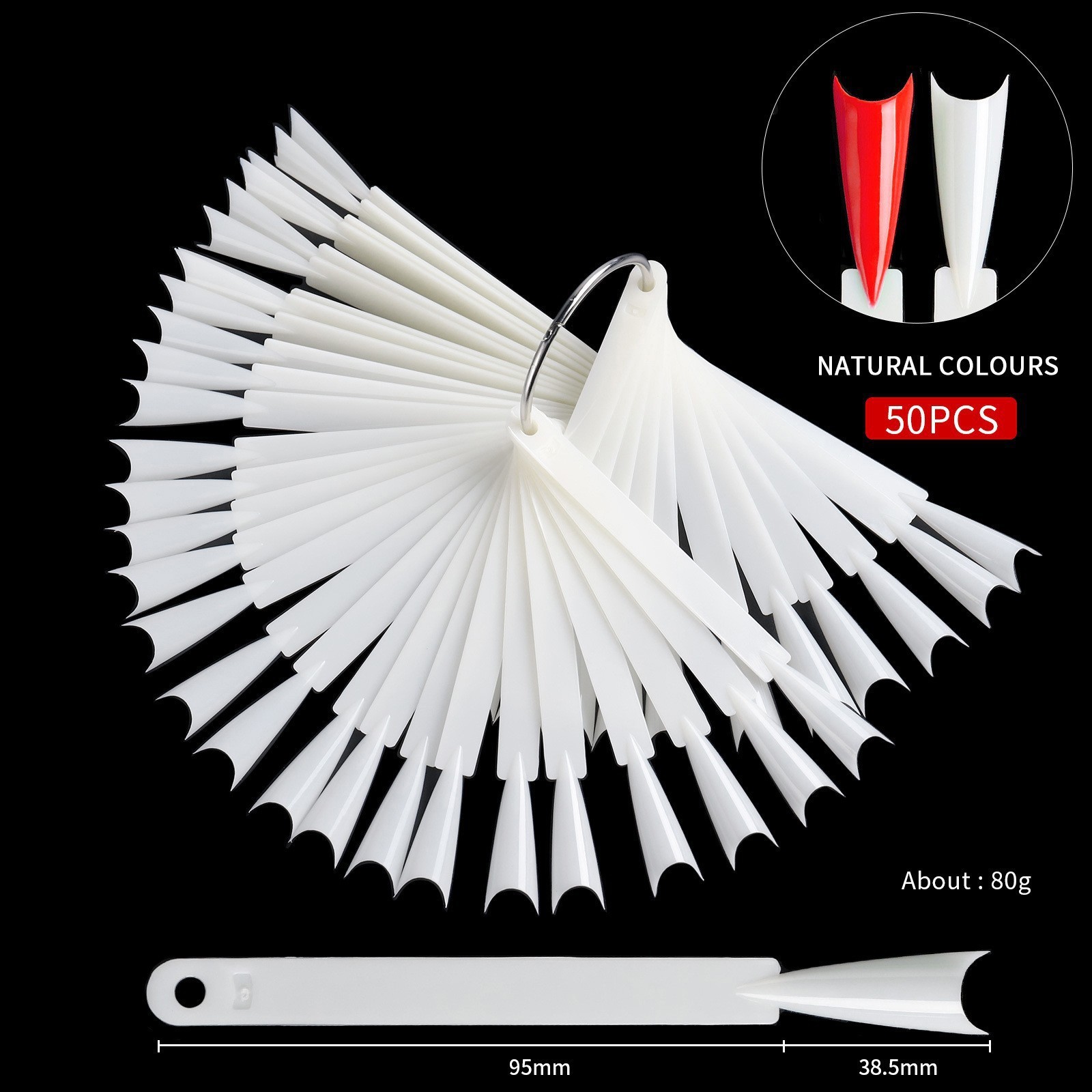 Herramientas de uñas transfronterizas 50 piezas de esmalte de uñas muestra de pegamento de esmalte de uñas, tarjeta de color trapezoidal puntiaguda de cabeza plana, pieza de práctica de uñas