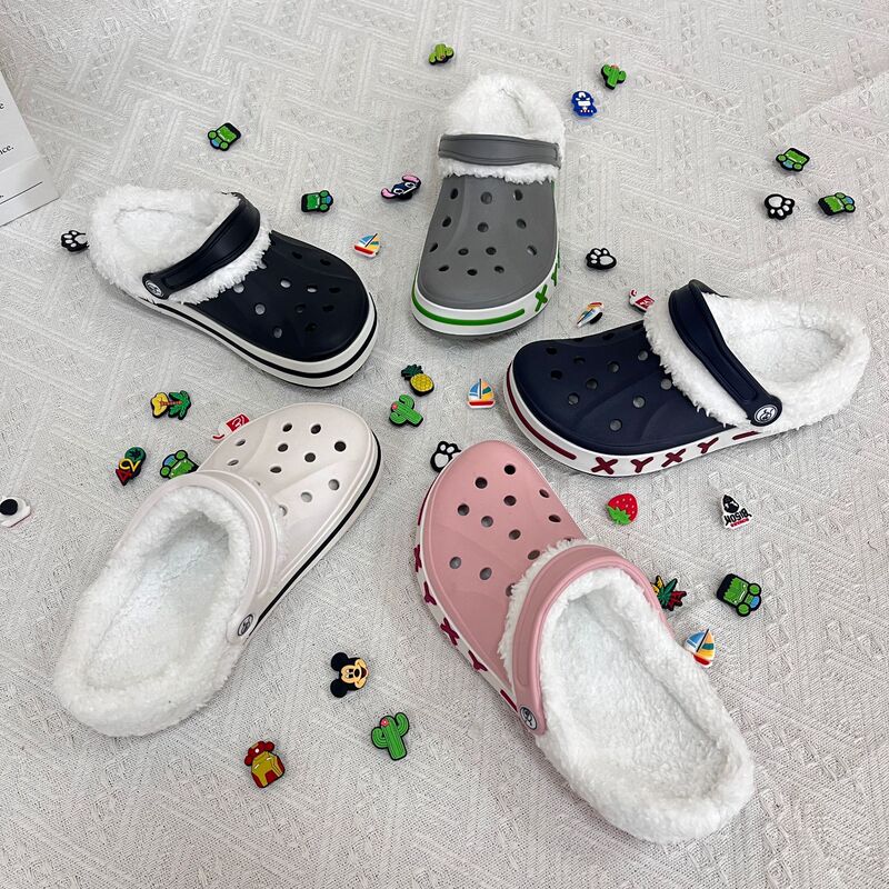 Crocs Cross Autumn and Winter Beja Fleece-Lined Clogs Flats Clogs for Men and Women Couples Casual Toe-Toe Shoes
