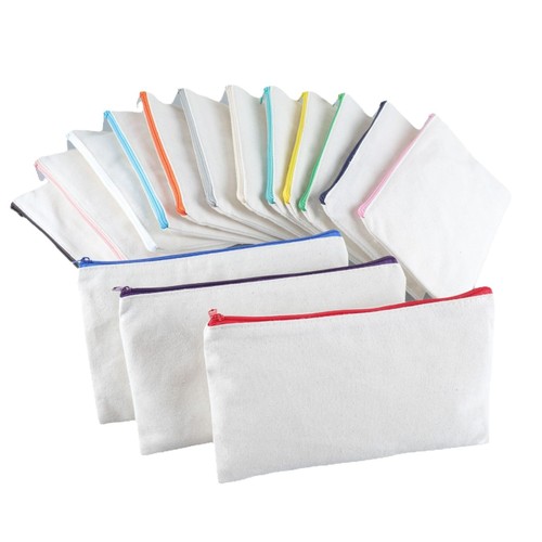 Canvas bag blank stock zipper wholesale tote pen bag cotton fabric student supplies lady custom storage makeup bag