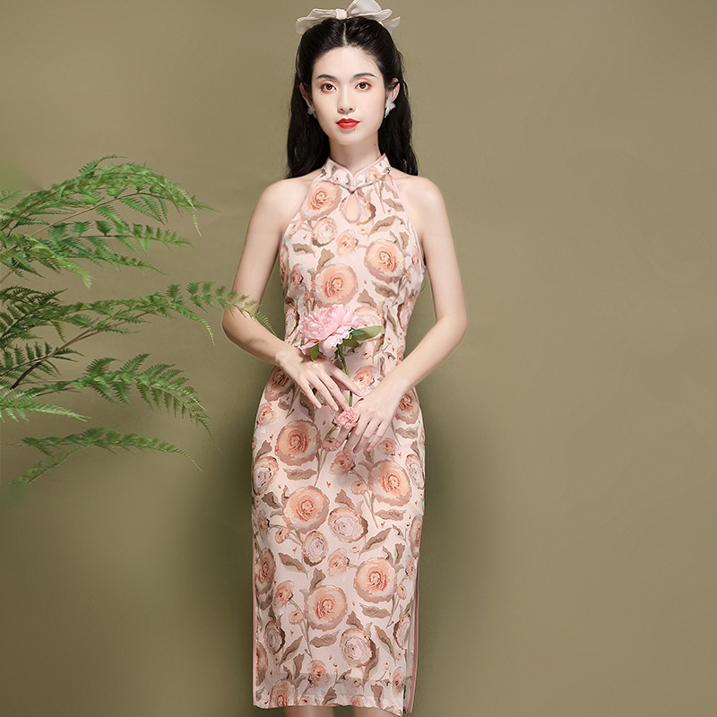 Elegant lightweight shiffon summer dress sleevless