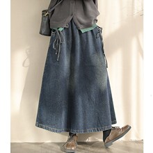 牛仔半身裙 春秋季新款 复古文艺系带长裙女气质松紧腰裙子6807