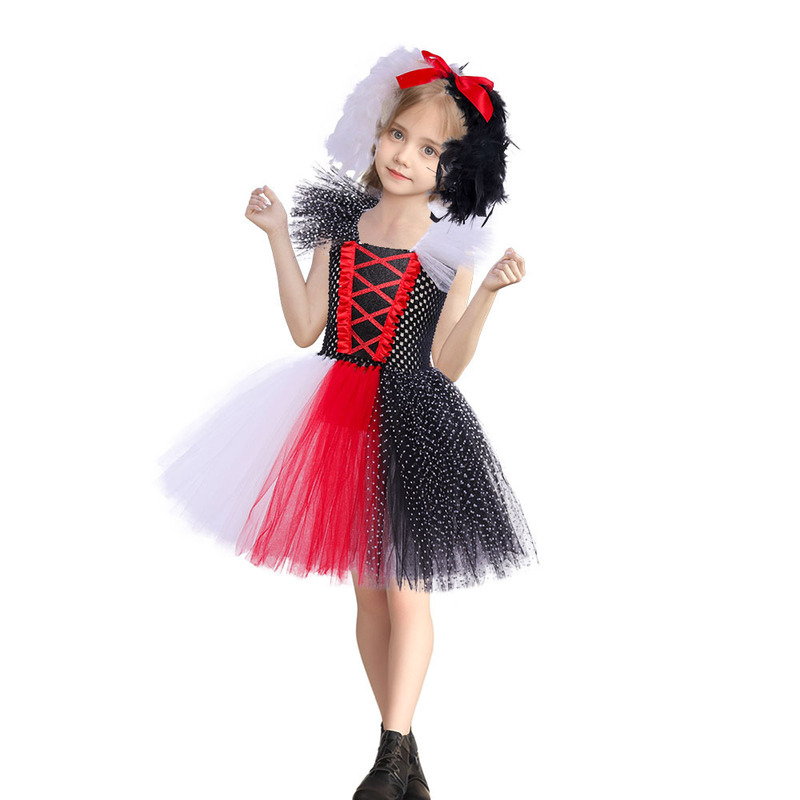 黒と白の魔女クイアネットガーゼプリンセスドレスかわいい子犬チュチュスカートハロウィンcosコスプレ衣装|undefined