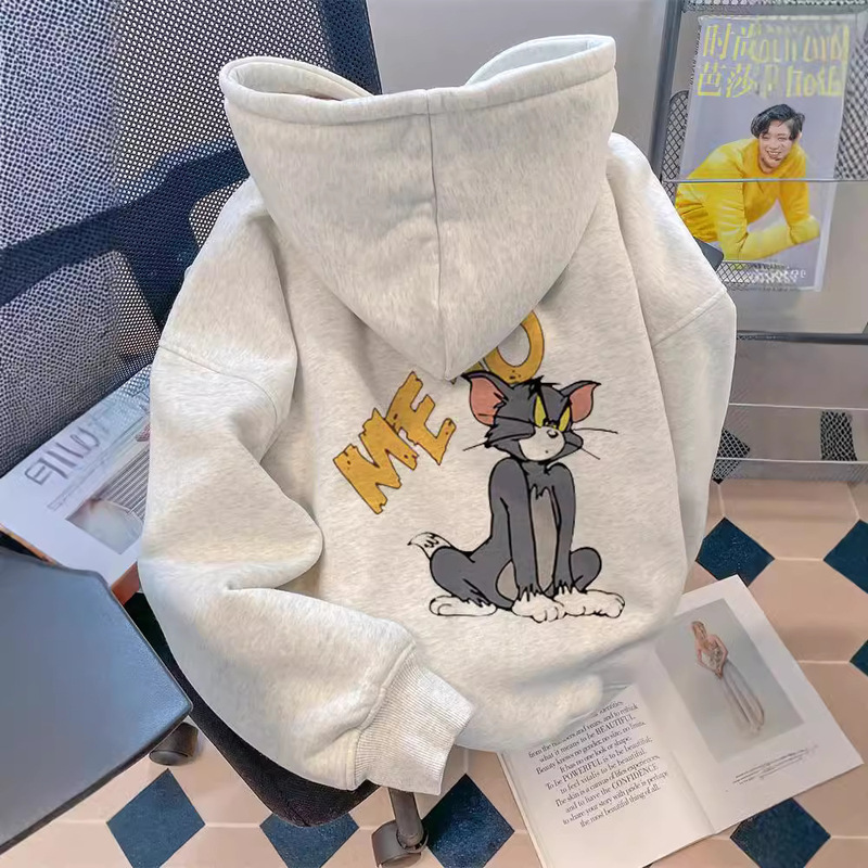 American Style Retro Super Good-looking Cartoon Printed Hooded Sweatshirt Women's Autumn and Winter High-end fleece-lined Thickened plus size Jacket American Style Retro Super Good-looking Cartoon Printed Hooded Sweatshirt Women's Autumn and Winter High-end fleece-lined Thickened plus size Jacket
