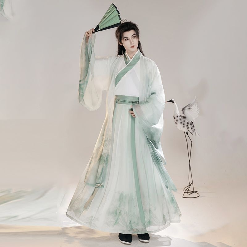 Scissors Stone Original Hanfu Unisex Wei-Jin Style Wide-Sleeved Cross-Collar Waist-Length Set, Immortal Hero Ancient Costume, Flowing Elegance, Student Style