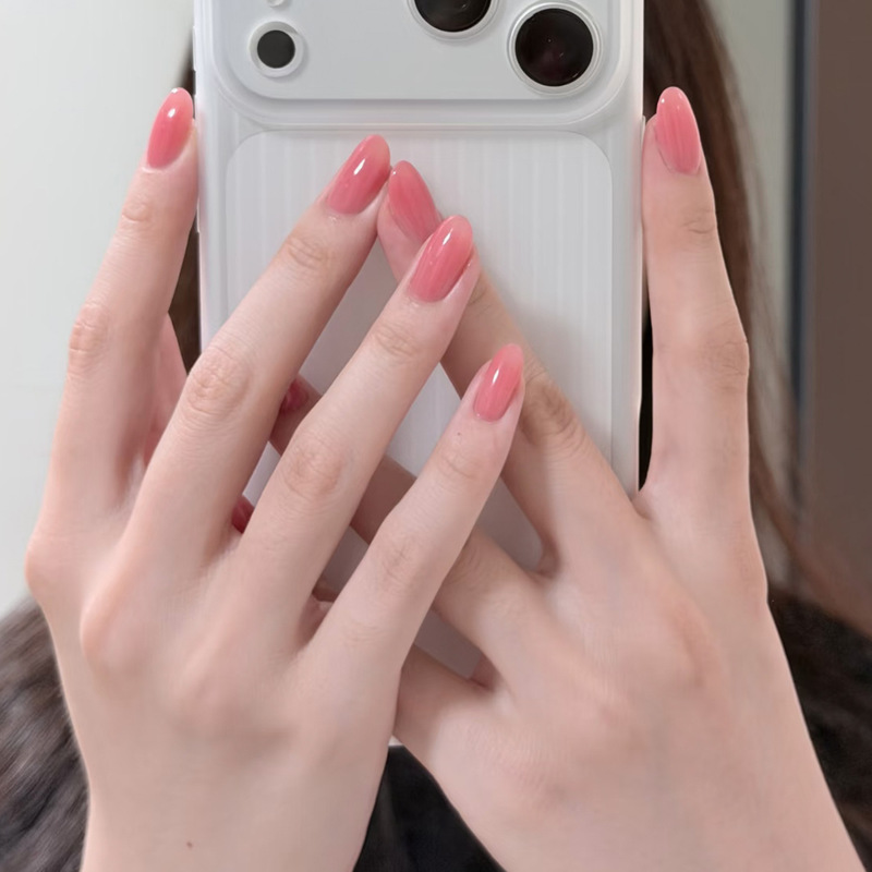 32-piece fake nails by Nene Jiangsaka, pink short almond-shaped press-on nails, one-size-fits-all wholesale for cross-border sales