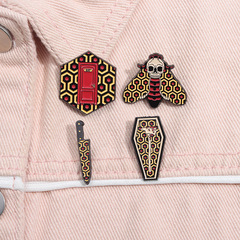卡通創意幾何形徽章個性恐怖圖案匕首骷髏蝴蝶造型朋克風胸針配飾