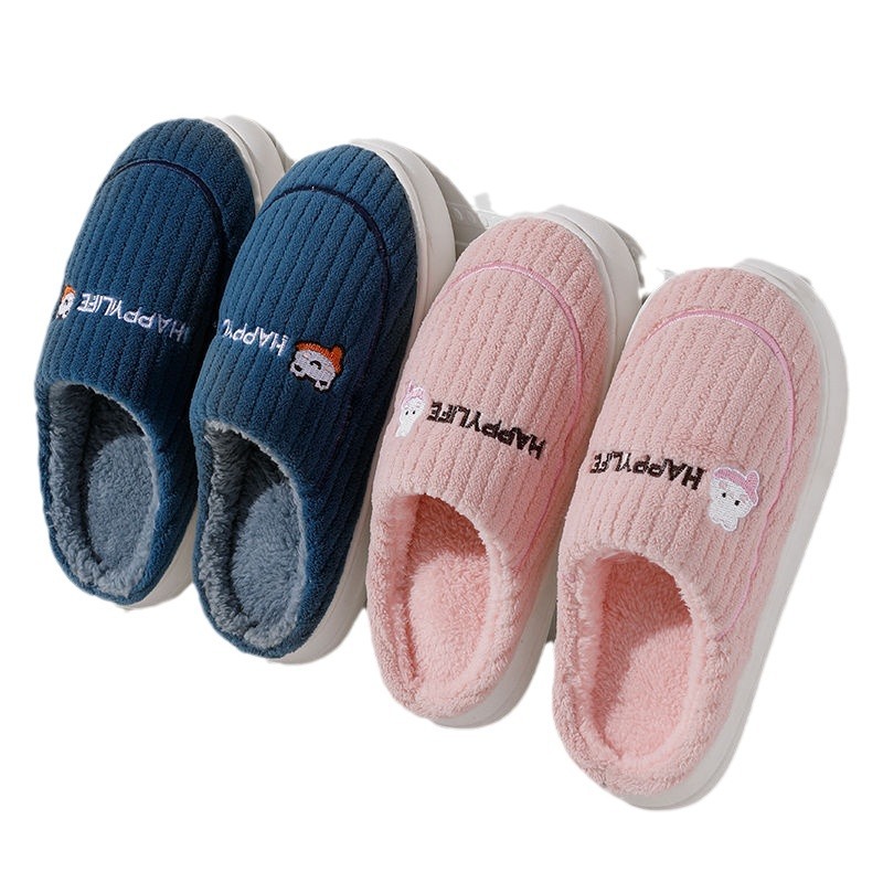 Damen-Hausschuhe mit dicker Sohle aus Fleece für Herbst und Winter, Plüschpantoffeln, Baumwollschuhe, rutschfest, warm, bequeme Hausschuhe für Herren_voghion.com