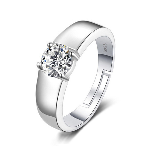Live broadcast men's ring imitation moissanite ring men's S925 silver ring one carat zircon diamond ring wedding ring couple ring