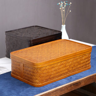 Japanese -style bamboo weaving tea set Bamboo lacquer tea box Kung Fu tea ceremony storage bamboo basket food box retro handmade tea box