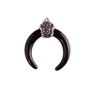 Onyx Bull Horn & Matador black agate white crystal natural stone Horn necklace pendant accessories