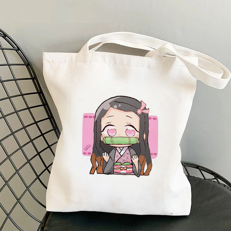 Comercio exterior transfronterizo Demonio Slayer impresión bolsa de lona Harjuku bolsa de hombro moda bolsa de compras portátil en stock