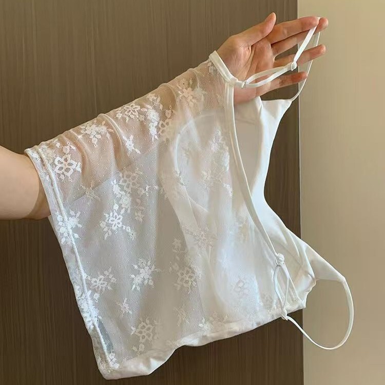 Pure Desire Lace White Backless Tank Top for Women, No Need to Wear a Bra, Hollow Back Design, Can Be Worn Outside, Sexy Slim-Fit Top