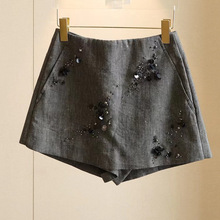 小众设计高端质感钉珠亮片拉链假口袋短裤