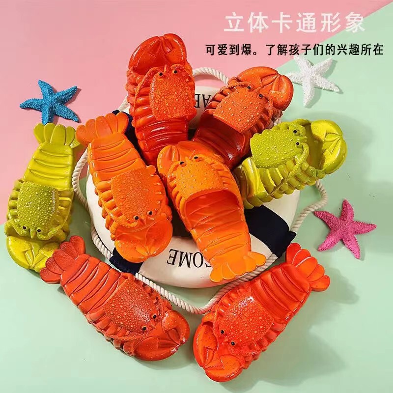 Summer Men's and Women's Couple Slippers Parent-Child Cartoon Lobster Slippers Funny Crayfish Beach Slippers for Women
