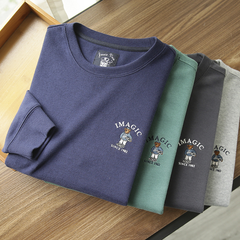 Men's Sweatshirt With Bear Embroidery Soft Knit Round Neck Top_voghion.com