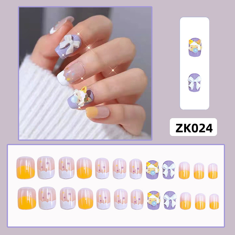 Armor con diamantes, celebridades de Internet, uñas postizas blancas populares, parches de uñas al por mayor, ballet largo desmontable terminado