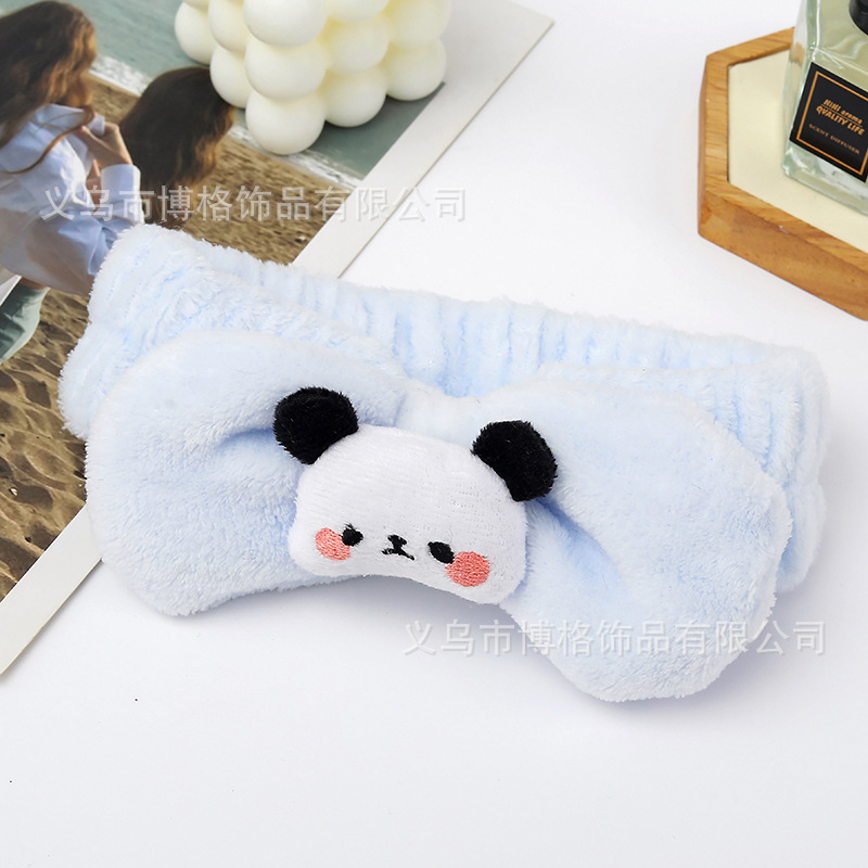 Dibujos animados tridimensional lindo felpa muñeca Panda arco cara lavado banda de pelo ancho borde diadema maquillaje femenino accesorios para el cabello