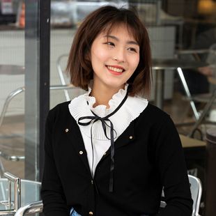 Autumn and winter new Korean version of women's pleated cotton floral bow lace shirt high-end fake collar wholesale