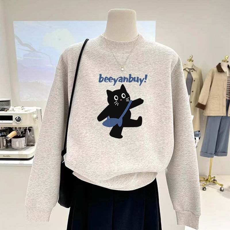 Autumn and Winter New Casual Fashion Stylish Half-high Collar Pullover Sweat Women's Loose Explosive Top fleece-lined Thickened Trendy Autumn and Winter New Casual Fashion Stylish Half-high Collar Pullover Sweat Women's Loose Explosive Top fleece-lined Thickened Trendy