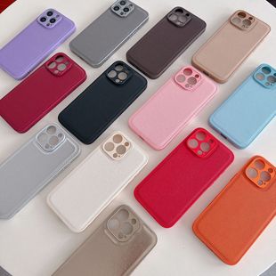 Black Litchi Pattern for Apple 16 Phone Case iphone15 Personality 12promax Fall/Winter Leather 13 Drop-Resistant