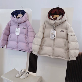 时尚连帽简约字母绣花保暖羽绒棉服外套韩版女童2026秋冬季新品