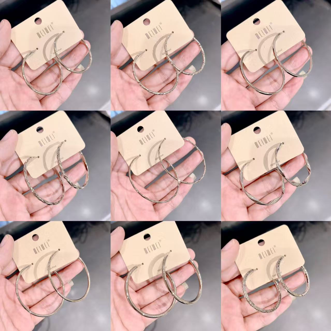 Meiwei Autumn/Winter New Cross-Border Coffee Gold Metal Texture Hoop Earrings Stud Earrings 925 Silver Stud Earrings for Women