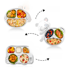 熊貓分餐盤學校兒童304不鏽鋼餐盤幼兒園卡通汽車餐盤寶寶餐盤