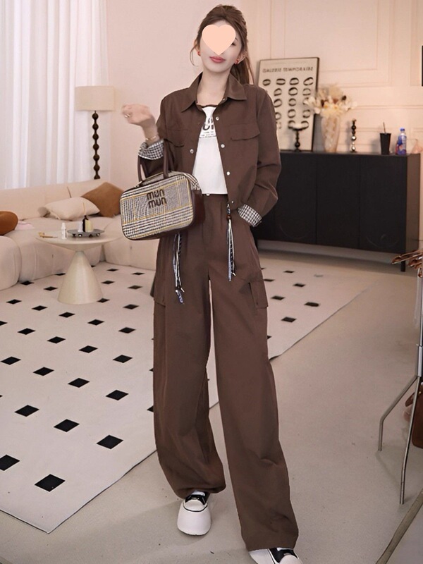 叠穿工装酷飒套装女2025秋季时尚休闲新款洋气格子减龄显瘦三件套|undefined