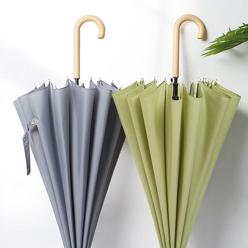 Small fresh 16-bone umbrella wooden handle straight handle umbrella rainbow umbrella Japanese style long handle large double sunny umbrella dual use