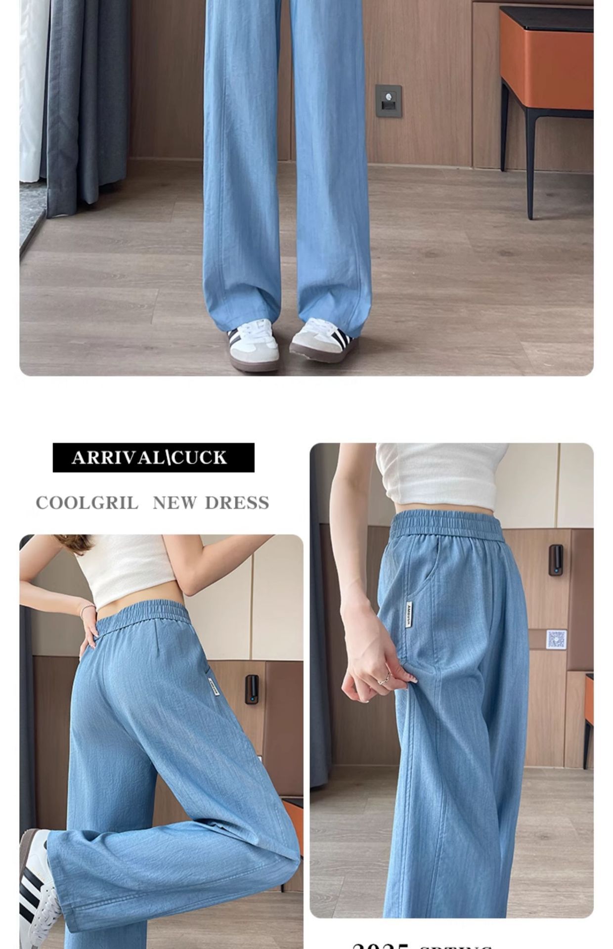 Quần culottes nữ ống rộng cạp cao chất liệu mềm mỏng mùa hè — màu xanh nhạt chi tiết 19