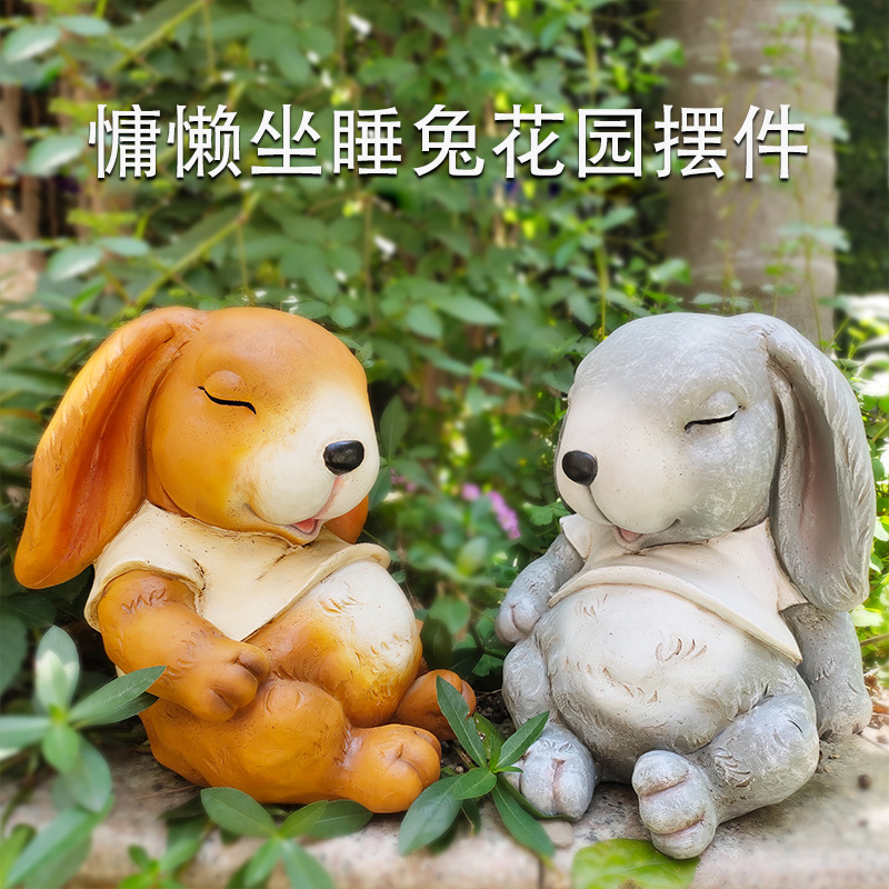 Jardín al aire libre dibujos animados dormir conejo decoración jardinería jardín artesanía paisajismo sketch animal estatua