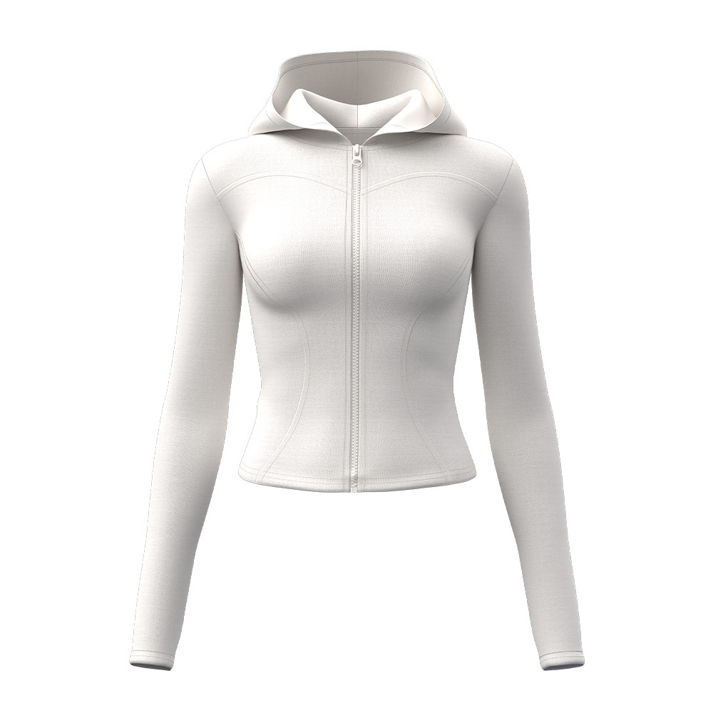 Ropa de yoga con capucha para mujer, ajuste ajustado, cintura delgada, camisa deportiva, entrenamiento para correr, chaqueta de fitness Pilates, ropa de ciclismo