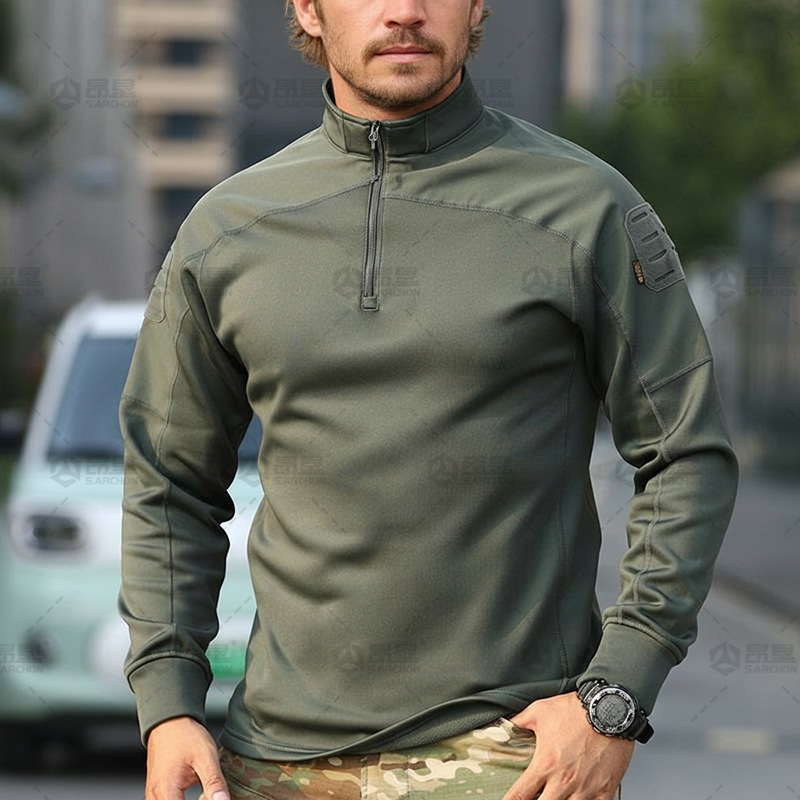 Angken Autumn and Winter Outdoor Camouflage Long-Sleeve Fleece Frog Jacket for Men, Tactical Warm Military Fleece Jacket, Slim Fit Training Wear
