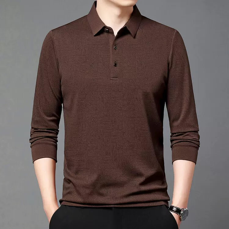 跨境外贸直播新款长袖体恤男士春秋季简约翻领百搭棉质男装POLO衫