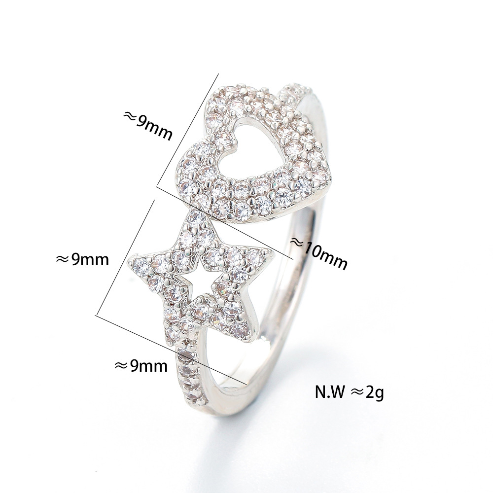 Fashion Micro-inlaid Stars Peach Heart-shaped Opening Adjustable Ring display picture 4
