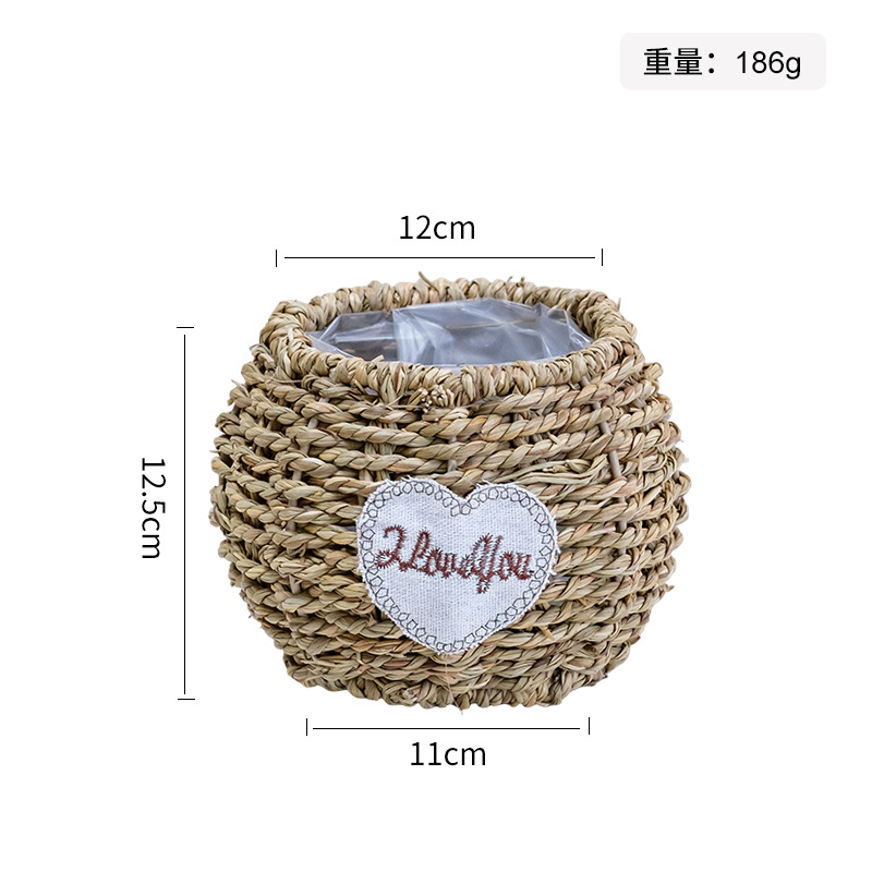 Maceta Decorativa Tejida de Paja Hecha a Mano para Jardín y Balcón