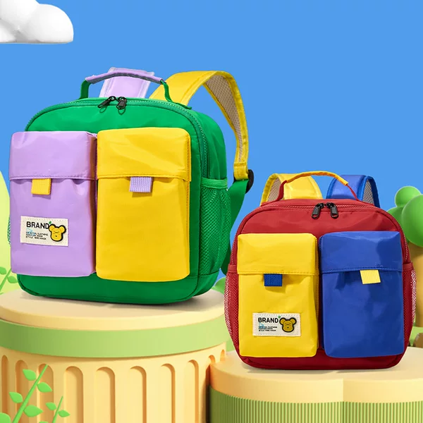 Kindergarten Small and Medium Class Baby School Bag Cartoon Bear Contrasting Color Stitching Boys and Girls Backpack New Children's Backpack