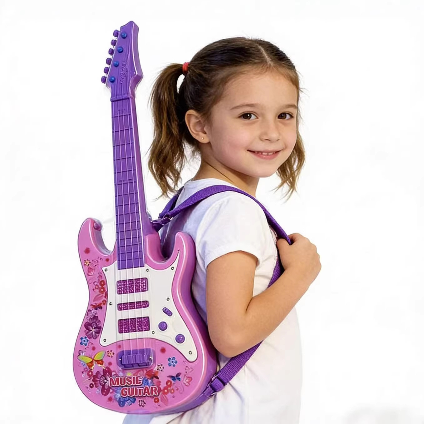 Transfronterizo Nueva simulación de música flash de guitarra de música de luz ABS guitarra de instrumentos musicales para niños guitarra