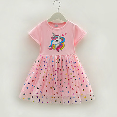 女童夏裝新款2024洋氣甜美短袖連衣裙小女孩夏款卡通公主網紗裙子