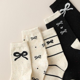 Autumn New Arrival Point Yarn Bow Feather Yarn Solid Color Ins Cute Bear Dopamine College Women's Tube Socks