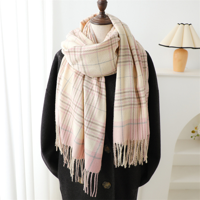 450g Weight Scarf Classification Holiday, Daily Occasion Imitation cashmere Material Color Block Pattern Winter Season Women's Gender Printing Design Elegant, Simple Style, Classic Style Style New Plaid Artificial Cashmere Scarf Autumn And Winter Korean Style Simple All-Matching Warm Scarf Women's Thickened Tassel Shawl 无